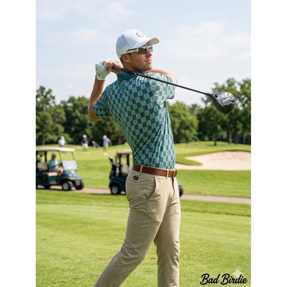 Bad Birdie Golf Shirt Mens XL Teal Green Geometric Performance Polo Stretch⁠